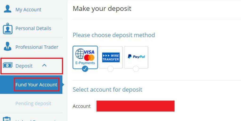 Visual step-by-step tutorial on making your first deposit with AvaTrade, including minimum deposit information.