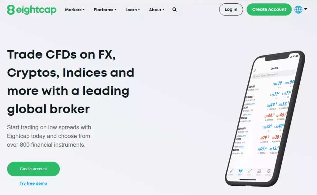 Trading forex and stocks on EightCap platfo